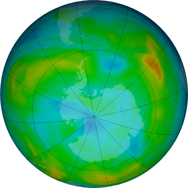 Antarctic ozone map for 25 June 2016